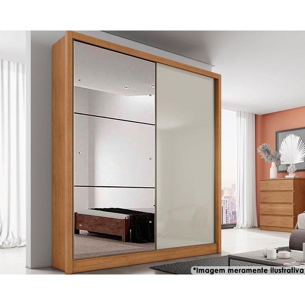 Guarda Roupa Solteiro 2 Portas de correr 3 Gavetas c/Espelho Thor Plus Freijo Cumaru c/ Fendi - Novo Horizonte em Oferta na Shopee