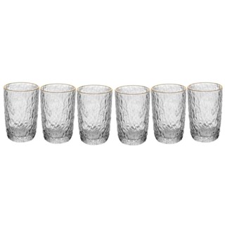 6 Copos Altos de Cristal Martelado Fio de Ouro Petra 430ml em Oferta na Shopee
