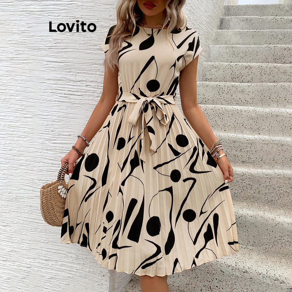 (Trendy) Lovito Vestido Boho Geométrico Plissado Padrão Vestido Para Mulheres LNL72153 - Women Clothes