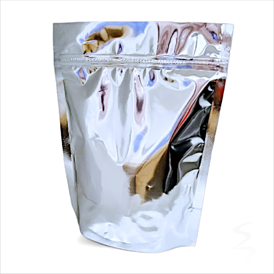 Kit 50 Sacos Laminados Metalizados Prata Stand Up Pouch 2900 ml (22x32 cm) com Fecho Zip - Ideal para Alimentos