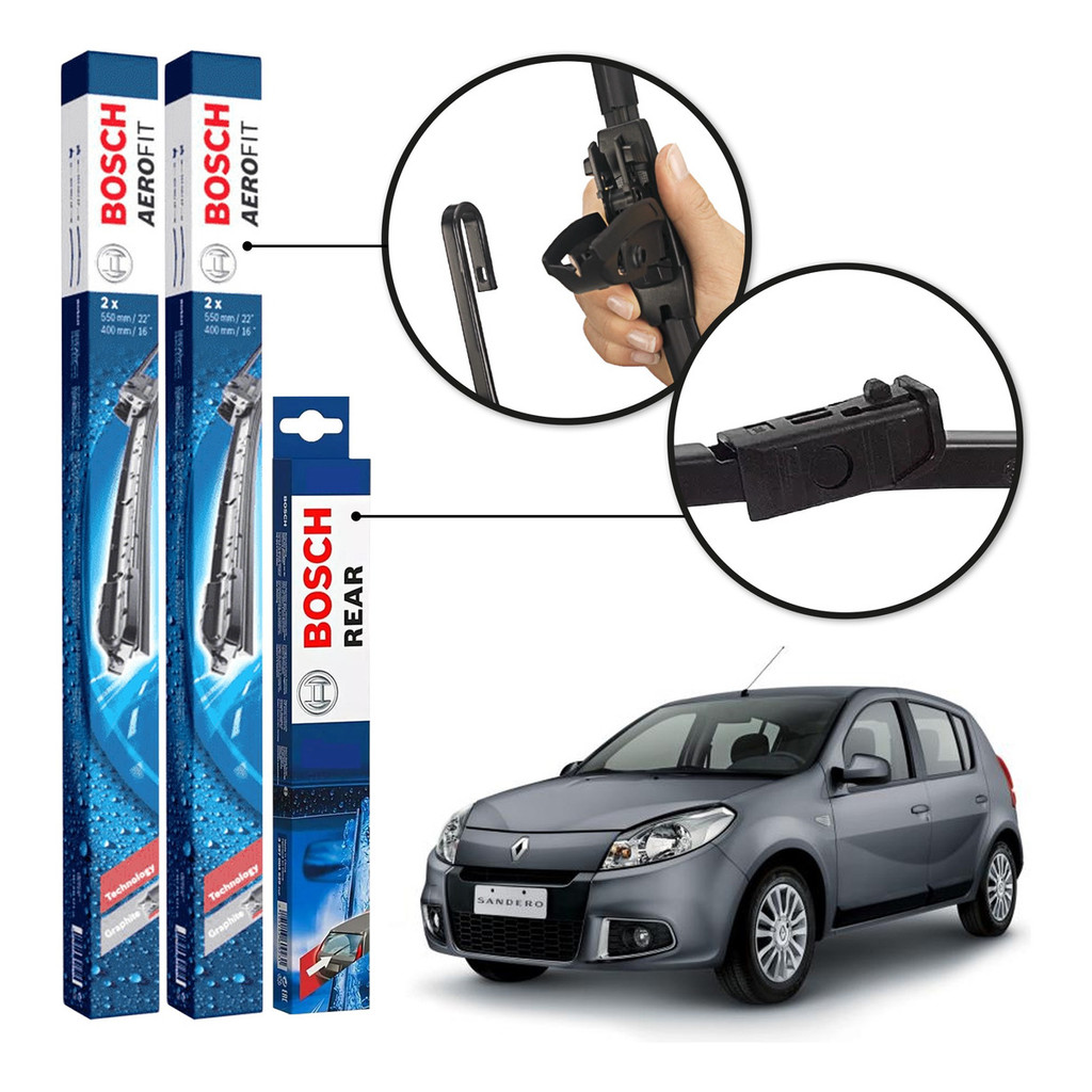 Kit 3 Palhetas Dianteiras Aerofit + Traseira REAR Original Bosch Renault Sandero 2007 A 2014 em Oferta na Shopee
