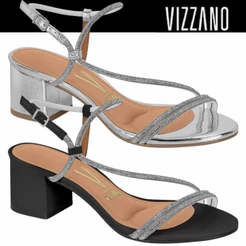 Sandália Feminina Vizzano Salto Baixo Niquel Tiras Strass Festa Conforto