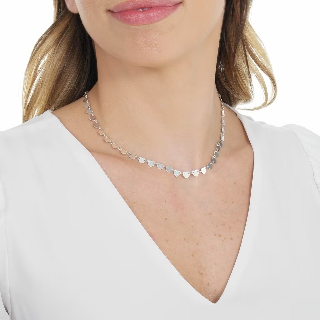 Choker coração pequeno medalha liso prata 925