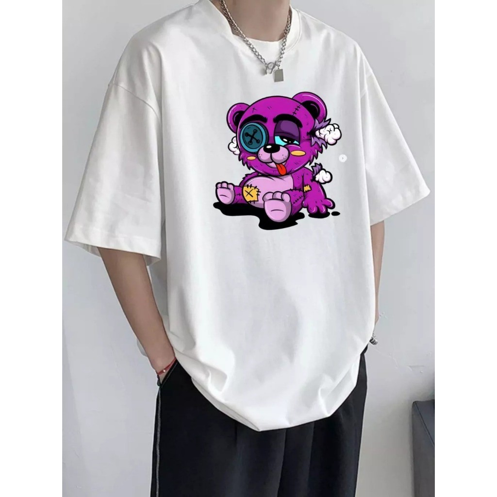 Camiseta Camisa Masculina Art Urso Unissex Poliéster Camisa Casual Algodão Blusinha Básica 2024