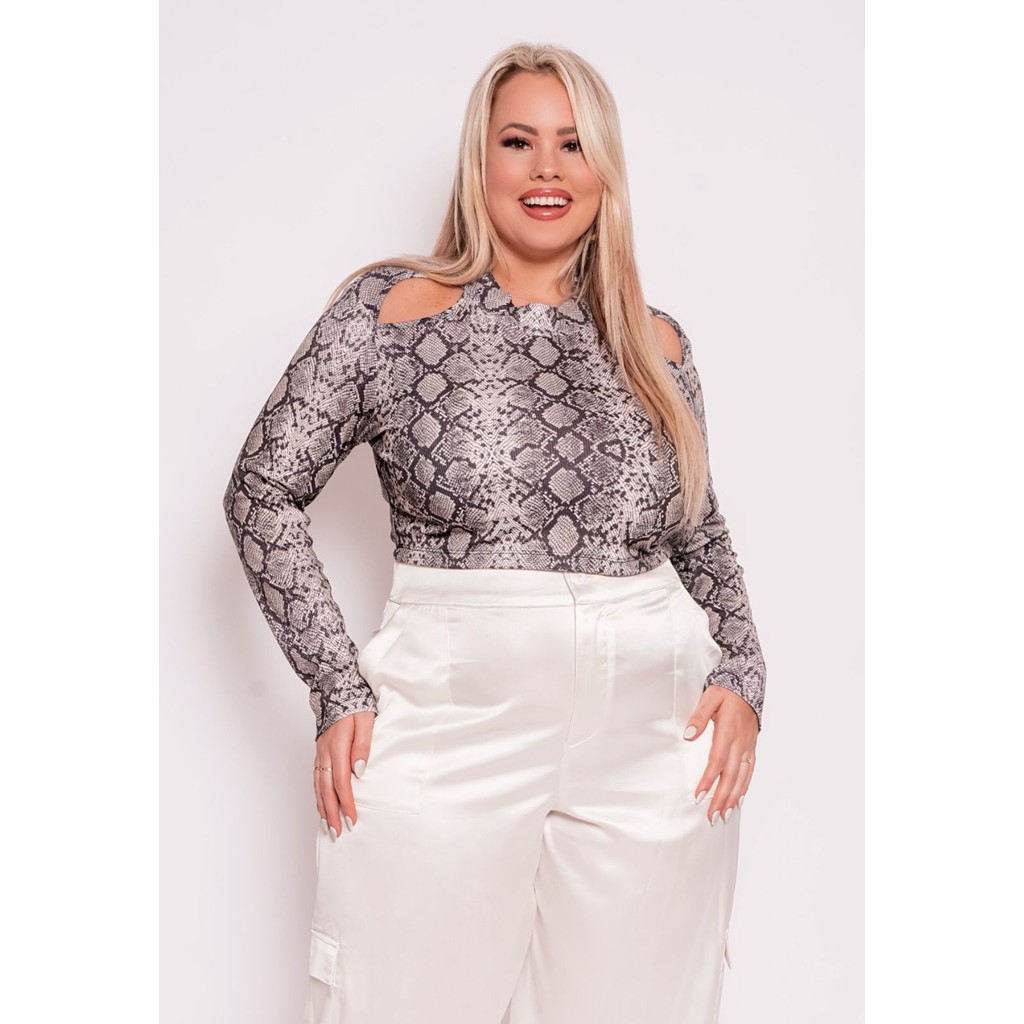 Cropped Plus Size com estampa e Recorte