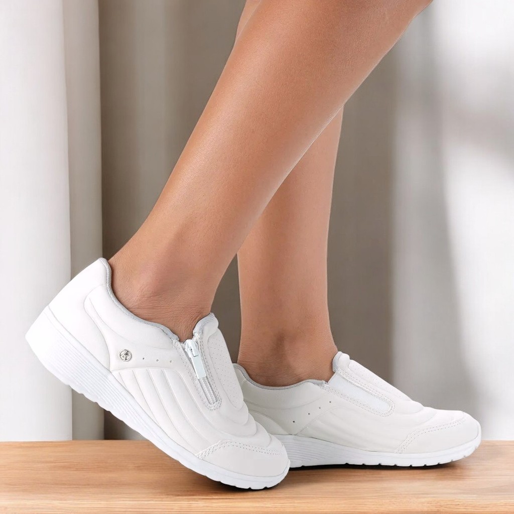 Tênis Feminino Casual Slip On Sem Cadarço Zíper Anabela Leve Conforto Esporão Kolosh C2281A