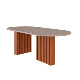 Mesa de Jantar Oval com Tampo de Vidro Ester Cinamomo e Off White 210 cm em Oferta na Shopee