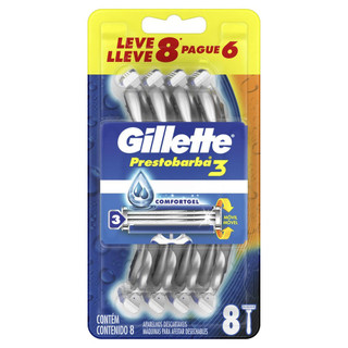 Aparelho de Barbear Descartável Gillette Prestobarba3 Leve 8 Pague 6 Unidades em Oferta na Shopee