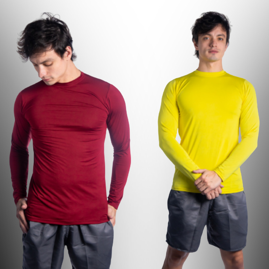 Camiseta Compressão Masculina Manga Longa Proteção Solar UV50+ Segunda Pele Para Treino Academia