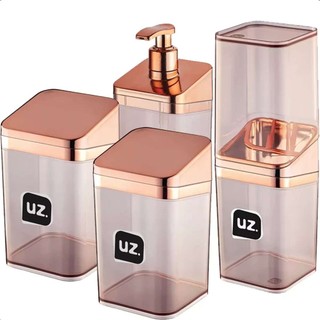 Kit 4 Peças Lavabo Banheiro Porta Sabonete Algodão E Escova Luxo Acrílico Rosé - UZ em Oferta na Shopee