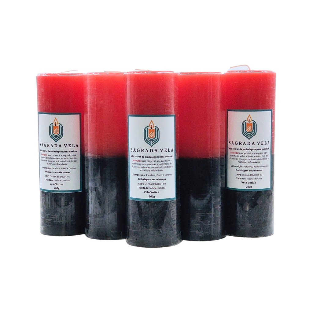 KIT 5 VELAS VOTIVA 7 DIAS 260G (VERMELHA E PRETA) em Oferta na Shopee