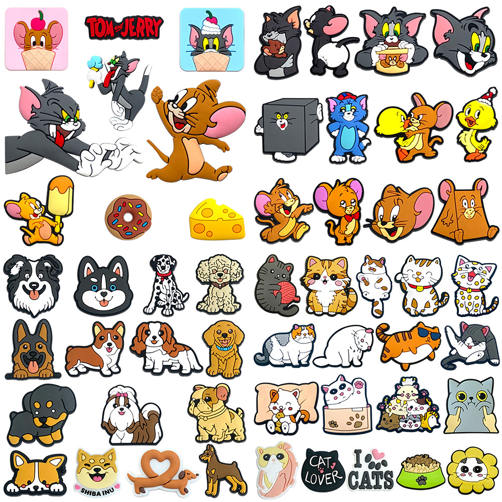 MEIDJ Encantos De Sapato 62 Gatos Cães Ratos E Queijo Padrão Decorações Acessórios De PVC Com Botão em Oferta na Shopee