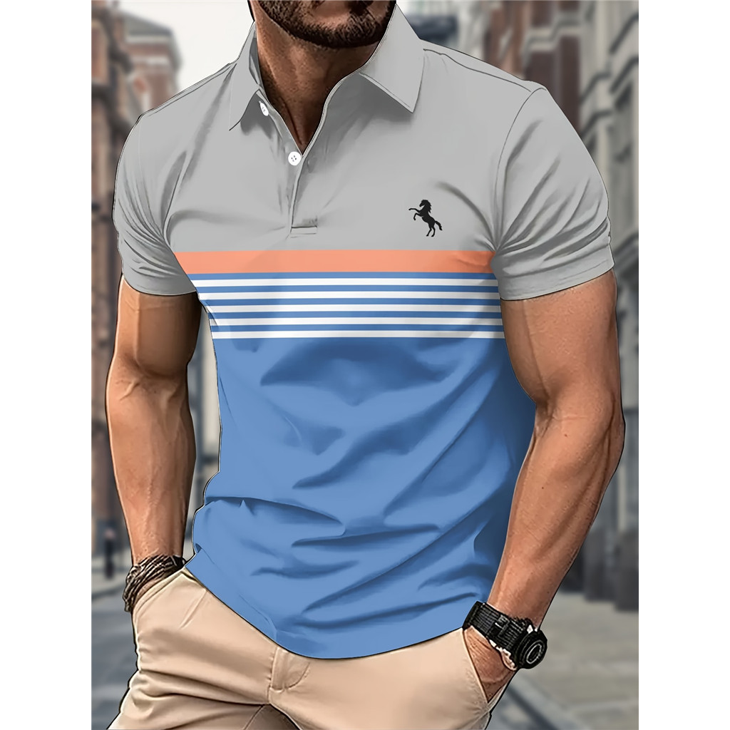 Camisa Polo Listrada Casual Masculina