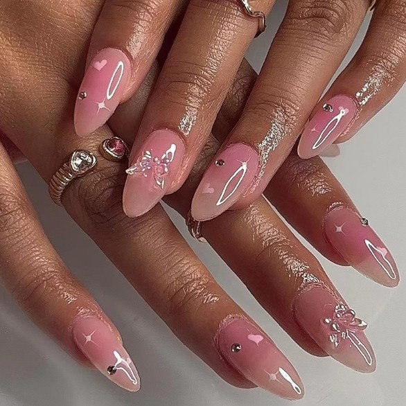 unha postiça realista amendoada Com Cola Diamantes Flor Gota Glitter francesinha unhas nails em Oferta na Shopee