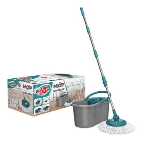 Mop Giratório Fit 5010 Esfregão Top Cabo Inox 3 Em 1 Flashlimp Balde com centrifuga resistente cabo regulavel microfibra