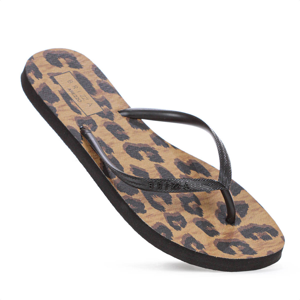 Chinelo Brizza Arezzo Animal Print Essential Preto e Marrom - Feminino