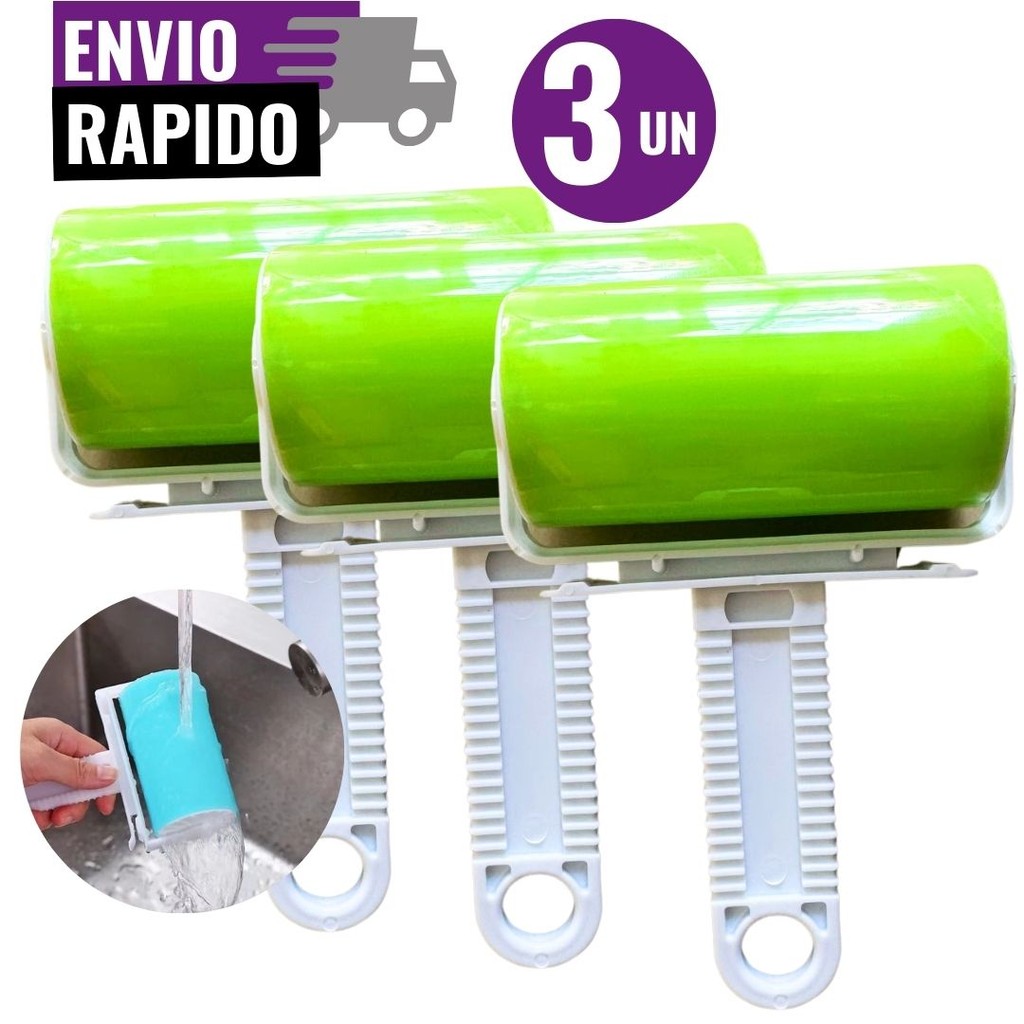 Jogo 3 Rolo Adesivo Tira Pelo Lavável Reutilizável Fiapos Roupas Sofás Pet Compacto