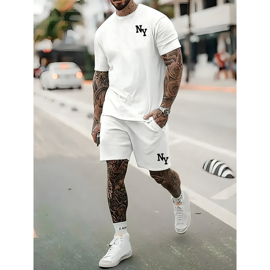 Conjunto Masculino NY Camiseta Streetwear Masculina + Bermuda Tectel Estampada Kit