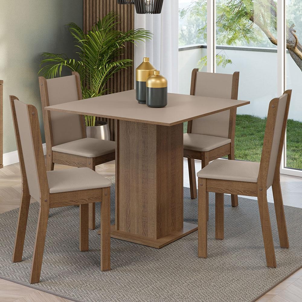 Conjunto Sala de Jantar Madesa Alana Mesa Tampo de Madeira 4 Cadeiras - Home & Living
