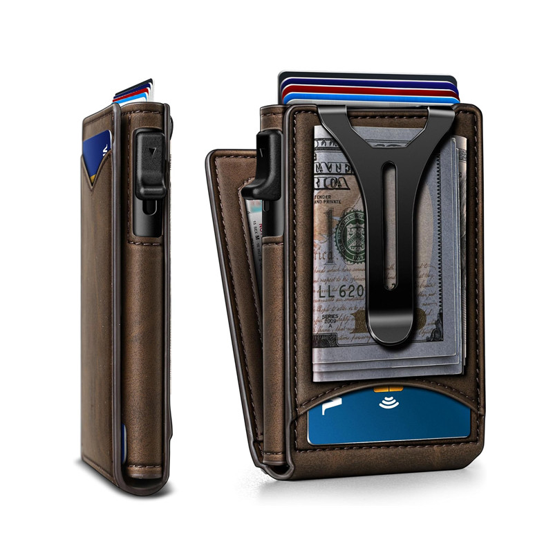 Titular do cartão masculino com carteira RFID escova Anti-roubo grande capacidade de couro genuíno negócios High-End sen