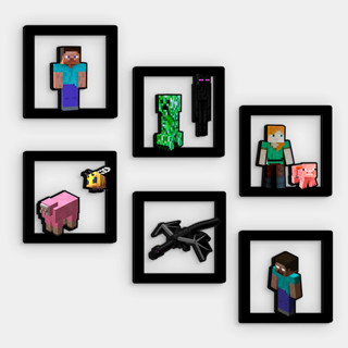 Kit 6 Quadros Mine Pixel MDF Vazado 14x14cm em Oferta na Shopee