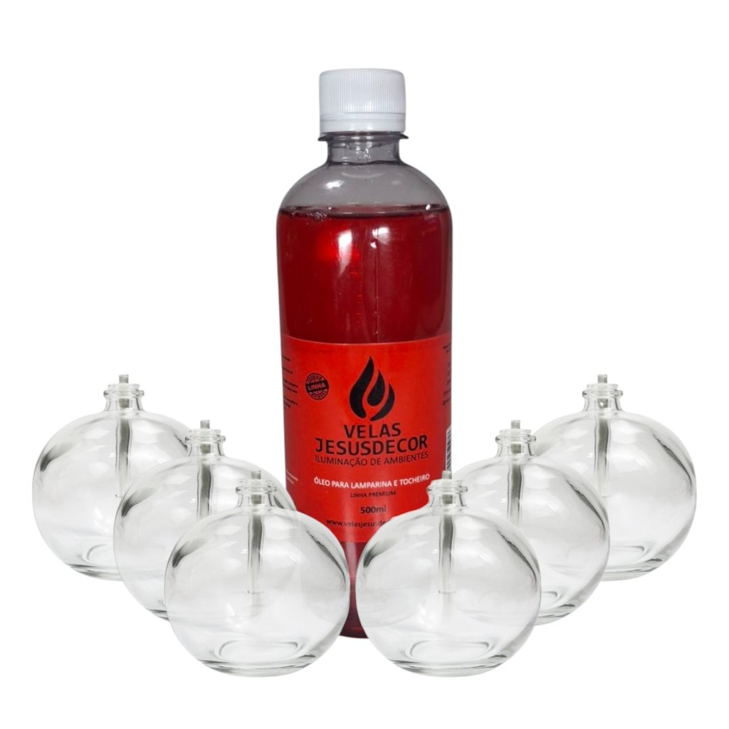 Conjunto Velas Lamparina Vidro 100ml Redonda Fluido 500ml