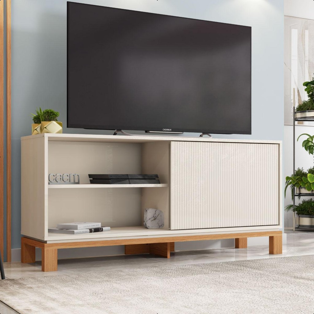 Rack Estante Sala de Estar com Prateleira Tv de até 45 Polegadas Jace Caemmun Bege em Oferta na Shopee