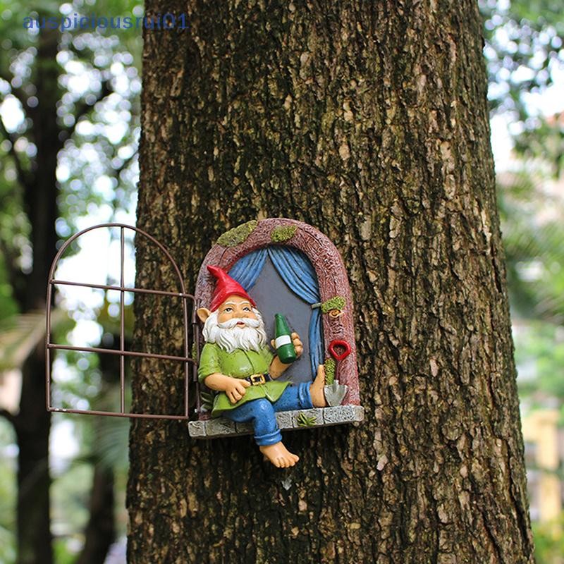 [Auspiciosorui01] Hugger De Árvore De Gnomo , Decoração De Janela Anã Potável Ao Ar Livre De Resina Criativa Para Paisag