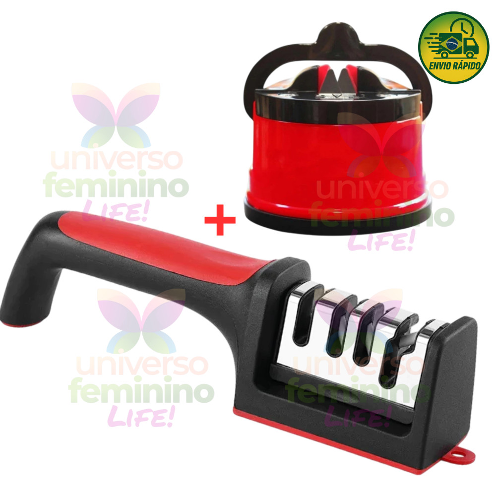 Imagem Afiador de Facas Kit 2 Modelos Ventosa e 4 em 1 com Afiação Profissional