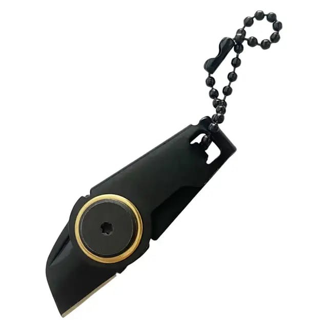 Mini Canivete Chaveiro Portátil EDC Preto Com Corrente Faca Estilete Dobrável Afiado de Bolso