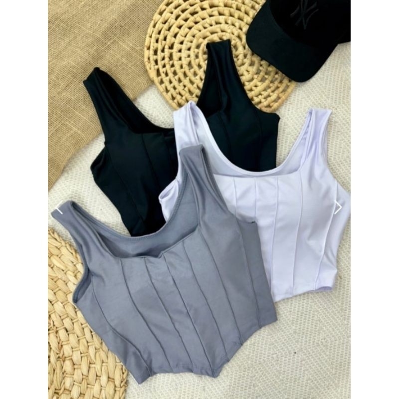 Cropped corselet de alça grossa blogueira em Oferta na Shopee