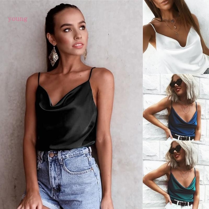Regata Feminina Alça Espaguete, Elegante, Redonda, Cetim, Mangas, Colete Cami