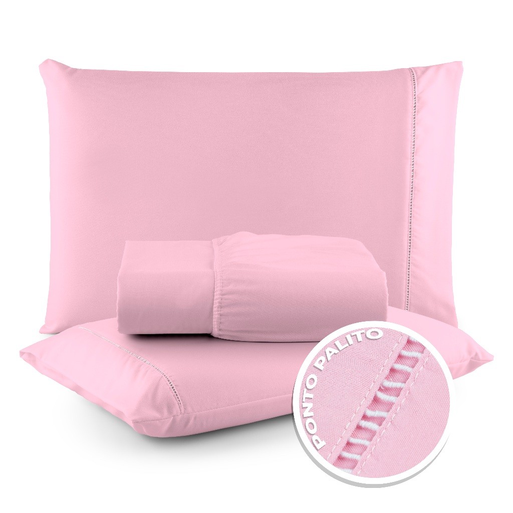 Lençol Micropercal Ponto Palito Cama Solteiro + 01 porta Travesseiro - Diversas Cores - 