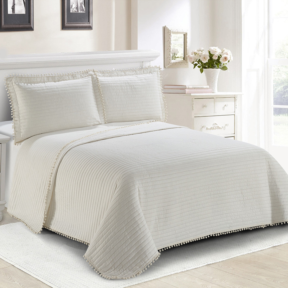 Kit Cobre Leito Colcha King Matelasse Pompom 260x280cm