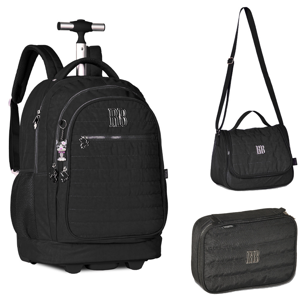 Kit Mochila Rb Estojo Lancheira Rodinha Rebecca Bonbon