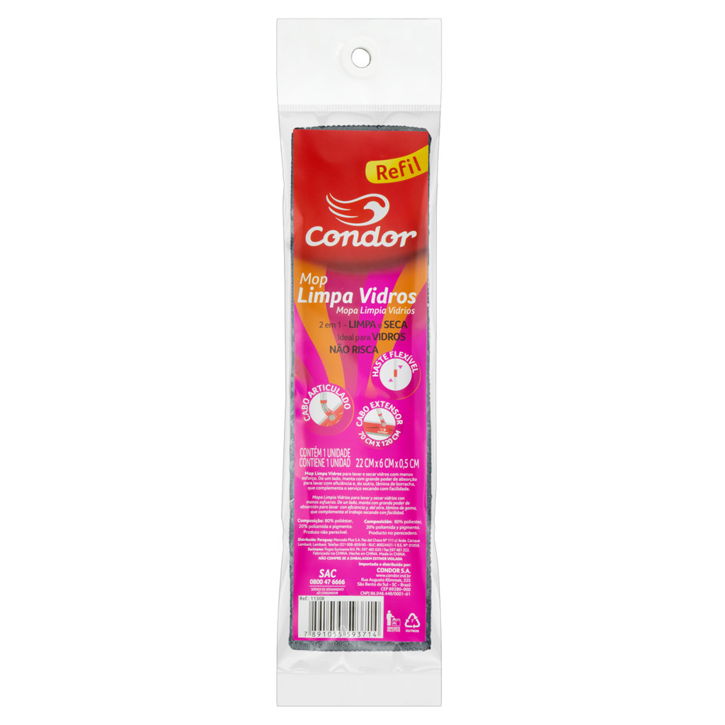 Refil para Mop Limpa-Vidros 2 em 1 Condor - Home & Living