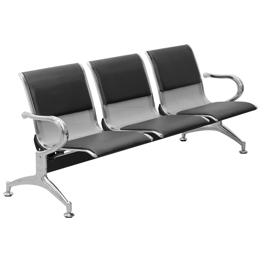 Cadeira Longarina 3 Lugares Cromado Prata com Almofada em Oferta na Shopee