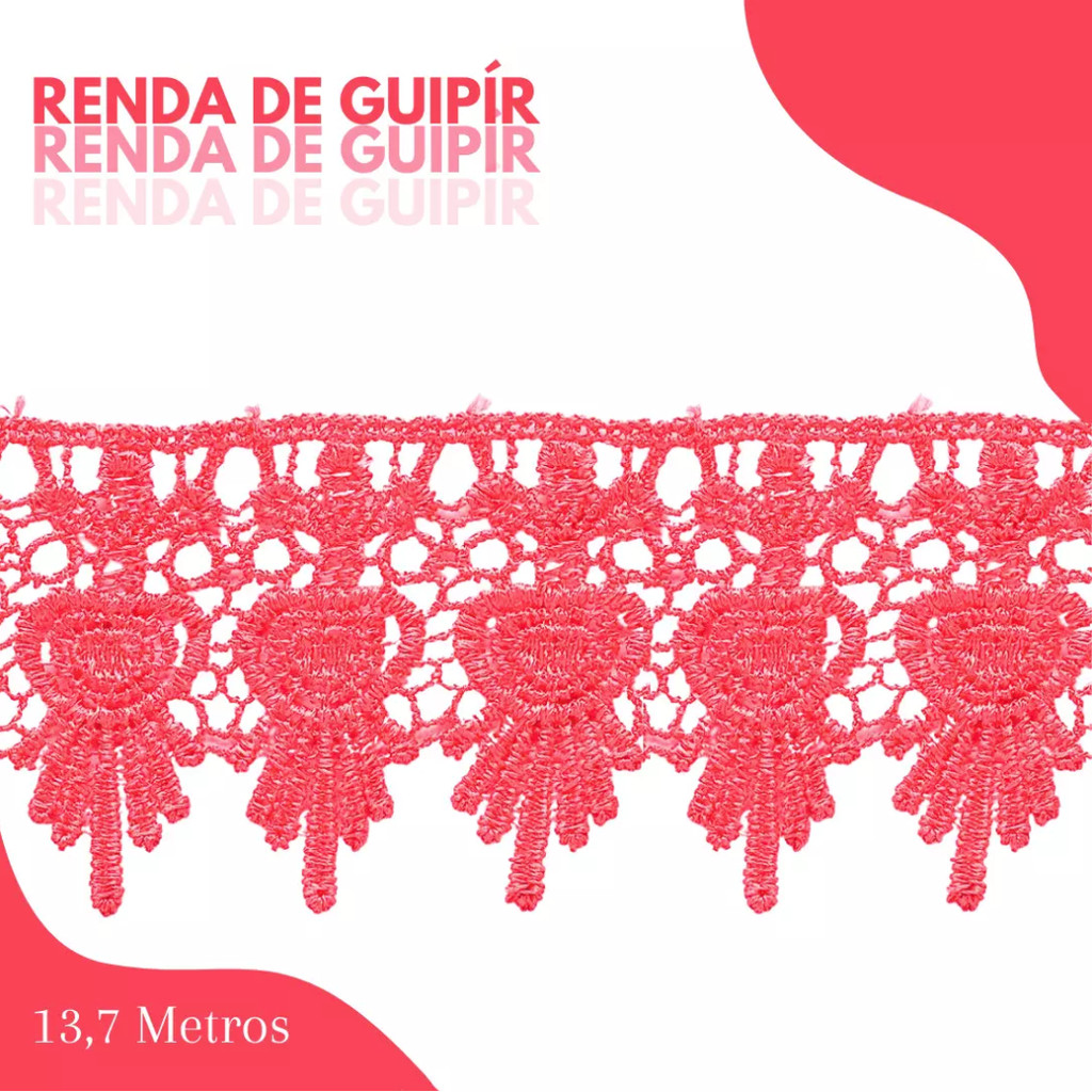 Renda Guipir CHL-436 6.0 Cm -  Rolo C/13.7 Metros Cor:Coral