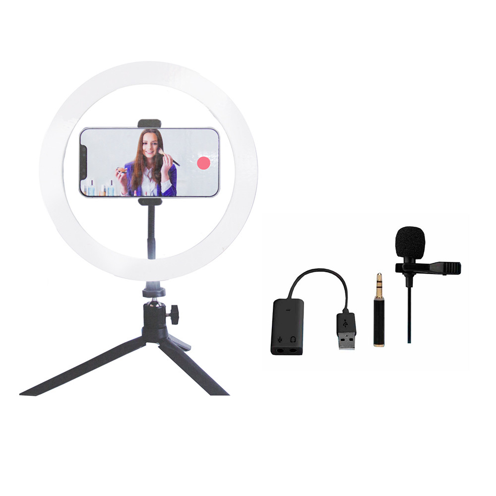 Kit Ring Light 38cm + Microfone Com Clip Vivitar, Ring Ligth 3 Tons e 10 intensidades