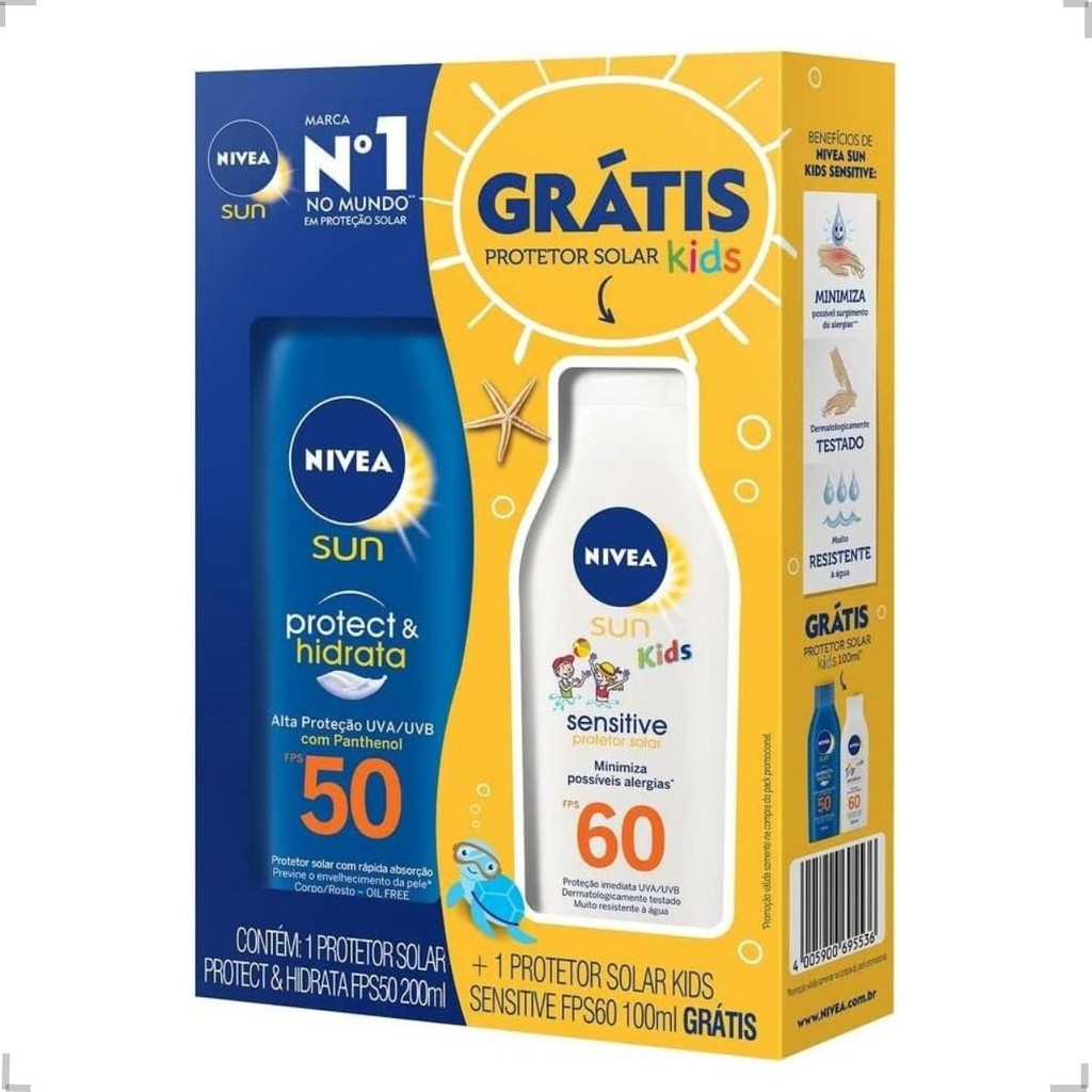 Kit Protetor Solar NIVEA FPS50 200ml + Kids FPS60 100ml