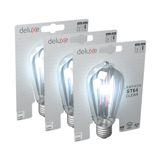 Kit 3 Lampadas Led ST64 Clear 9w 6500k Branco Frio E27 110v/220v Ip20 Cod: 352211370-3 Deluxe By Avant em Oferta na Shopee