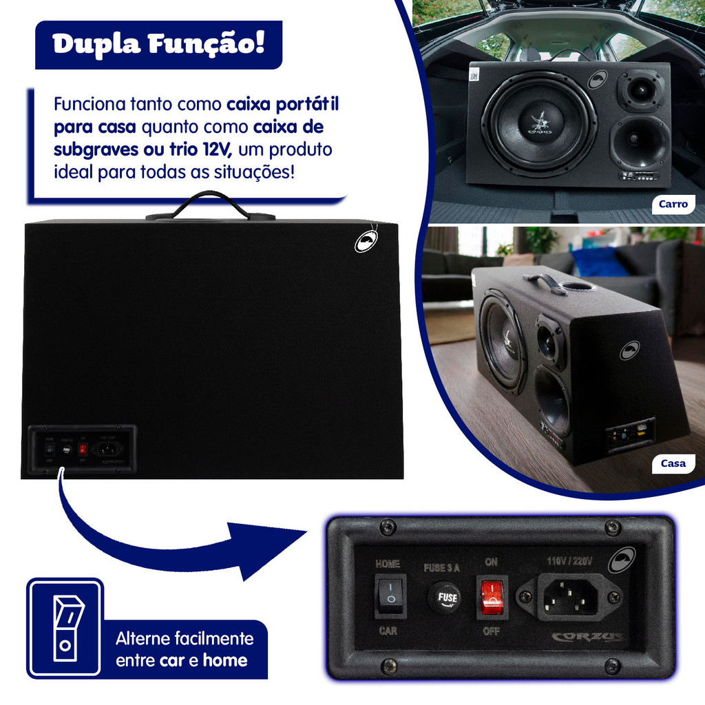 Caixa Trio Amplificada CXHC 512 12" 300W 110/220V e 12V Bluetooth Corzus — imagem 2 de 2