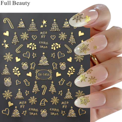 4PCS/SET Beleza Completa Decalque de Manicure de Natal Floco de Neve Dourado Árvore de Natal Trenó Adesivo para Unhas
