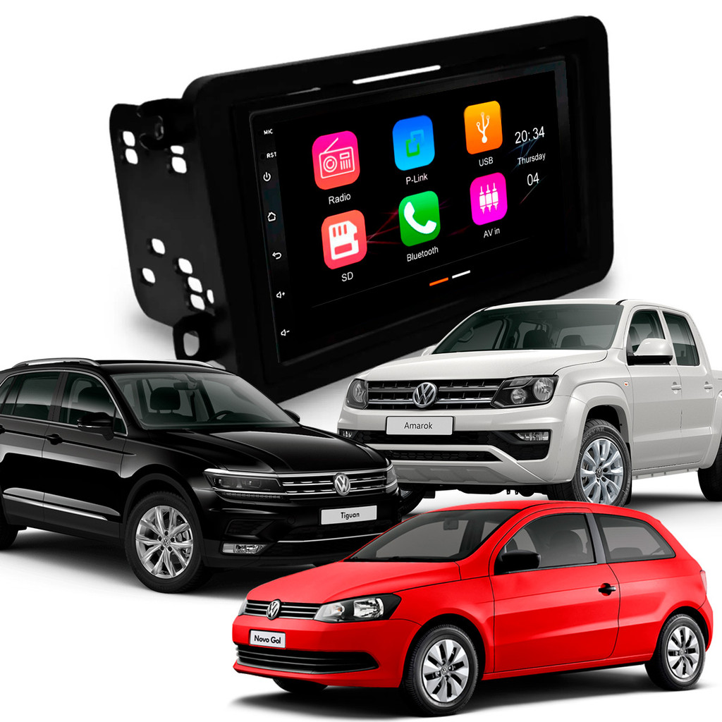 Central Multimídia 7" MP5/BT CarPlay Android + Moldura Preta Amarok Tiguan Jetta Passat Gol AP554 em Oferta na Shopee