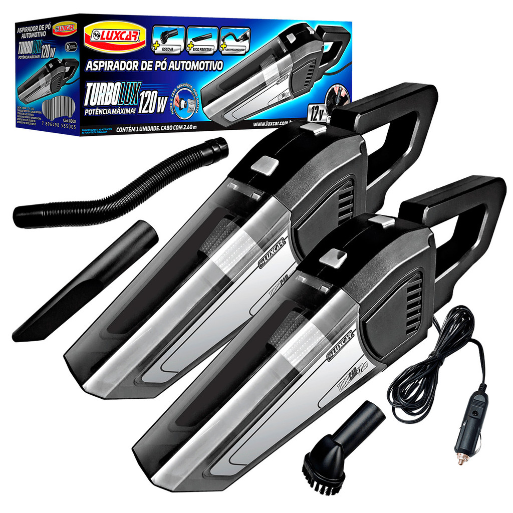 2x Aspirador de Pó Automotivo TurboLux 120W Potência 12V Voltagem c/ 3 Acessórios Cabo 2.6m - Luxcar