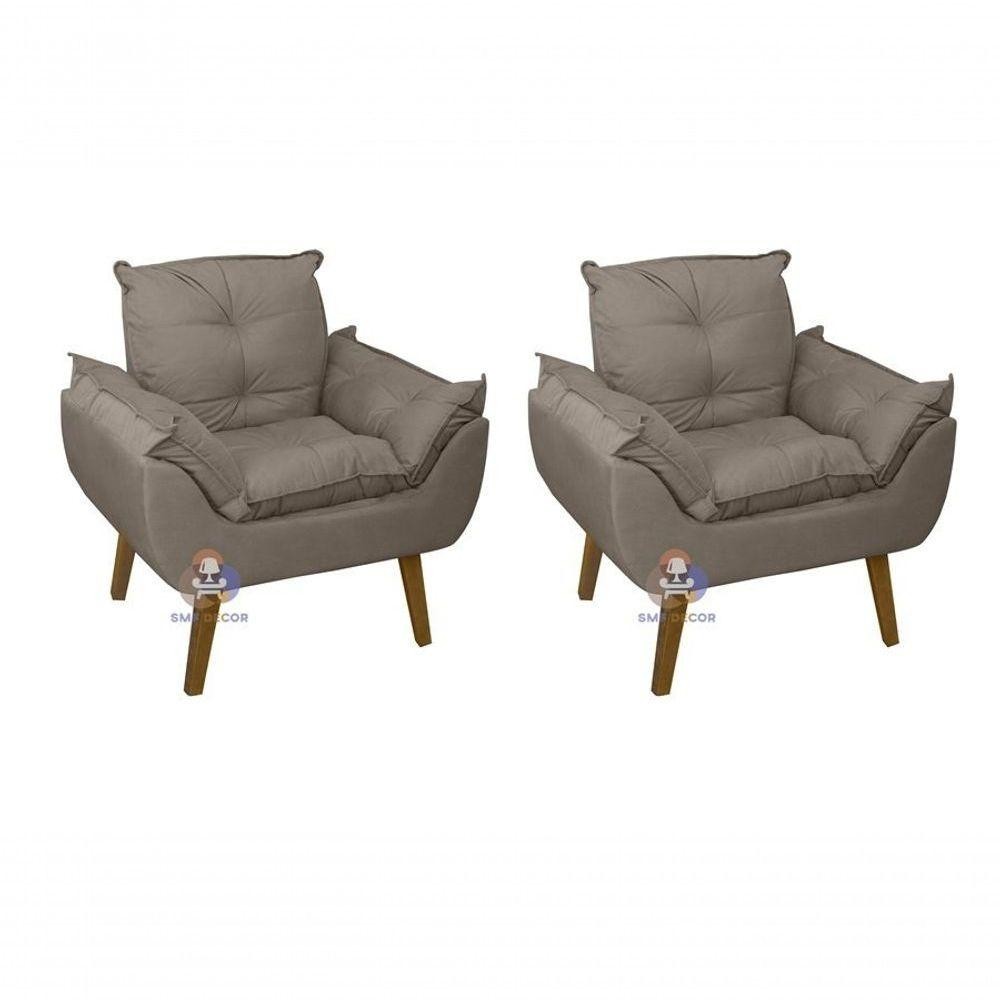 Kit 02 Poltrona/cadeira Decorativa Glamour Com Pés Quadrado Capuccino - Home & Living