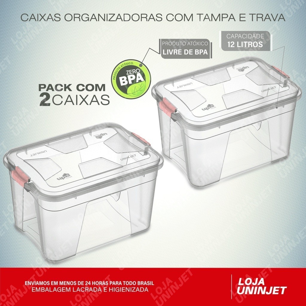 Kit Com 2 Caixas Organizadoras Transparente 12 Litros Coisas de Casa Cesto Elegante Brinquedos em Oferta na Shopee