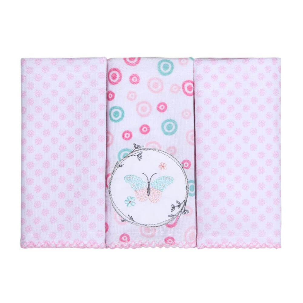 Kit Pano De Boca Estampado Papi Bordados Borboleta - 03 Peças - Mom & Baby