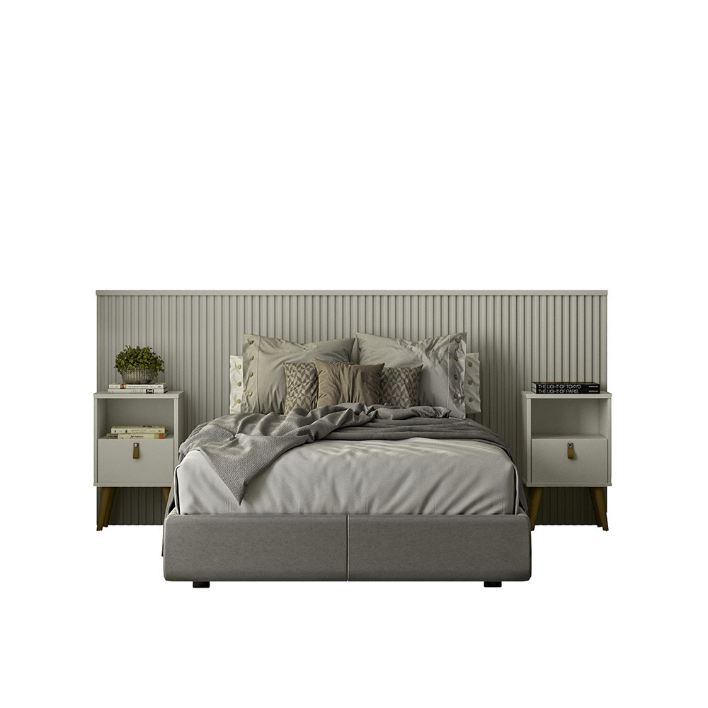 Conjunto Cabeceira Casal em Ripado Ilhabela com 2 Mesas de Cabeceira Búzios Linea Brasil em Oferta na Shopee