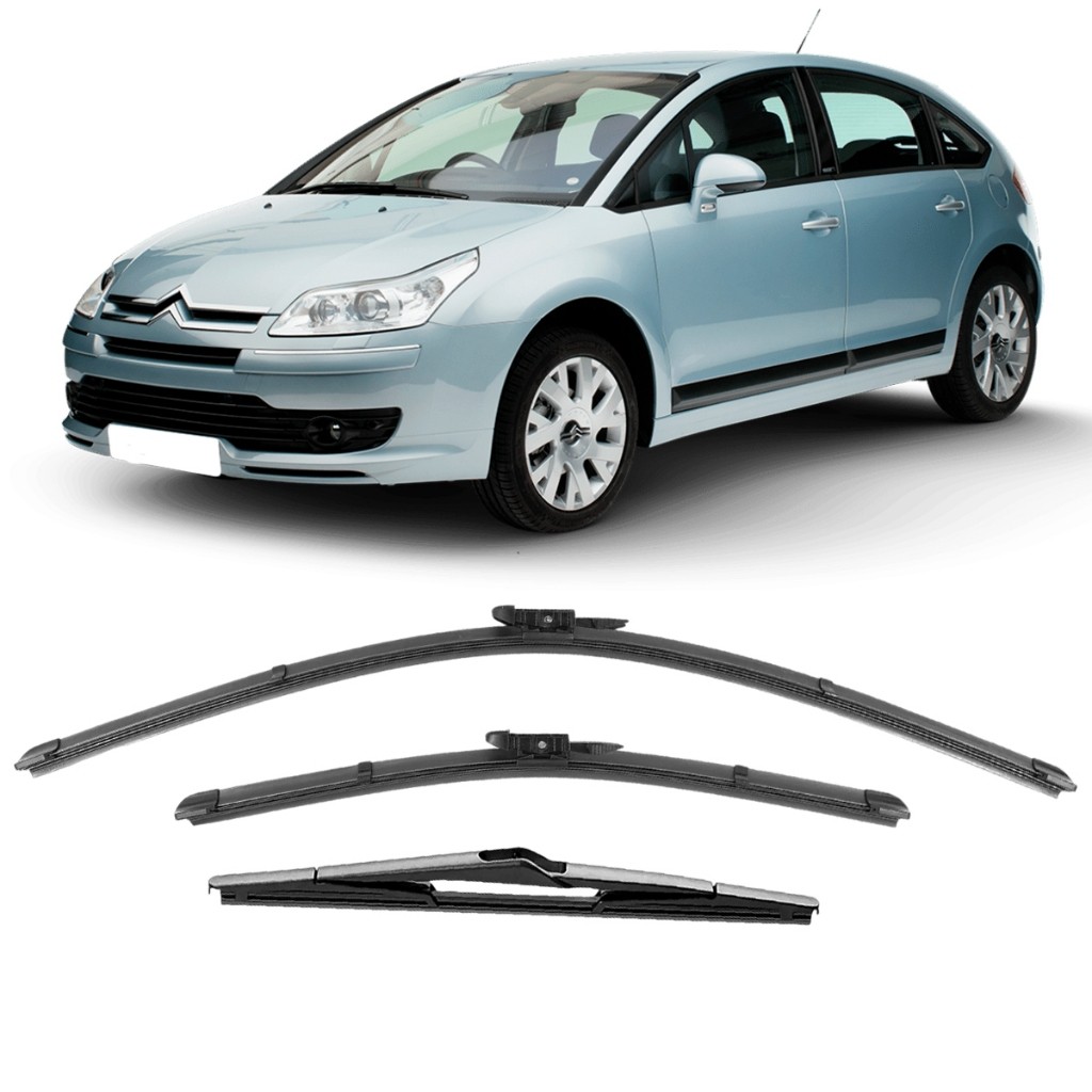 Kit 3x Palheta Limpa Para-brisas Dianteiro + Traseiro Citroen C4 Hatch 2006 a 2012